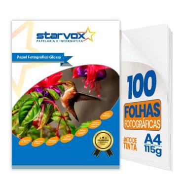 Imagem de 100 Folhas Papel Fotográfico A4 115g Starvox Glossy Branco Brilhante