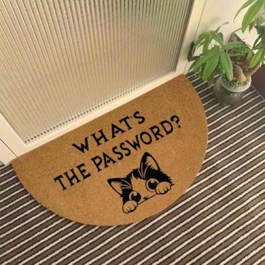 Imagem de Tapete de porta meio redondo engraçado meio círculo para porta da frente tapete externo com suporte antiderrapante resistente tapetes de boas-vindas para varanda frontal 75 x 43 cm Qual é a senha