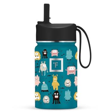 Imagem de IRON °FLASK Garrafa de água infantil - tampa de palha, 20 adesivos de nome, aço inoxidável isolado a vácuo, copo de viagem de parede dupla, caneca térmica - Monstros Crew, 293 g