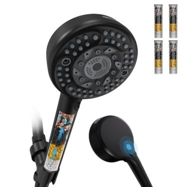 Imagem de Chuveiro filtrado com portátil, 9 modos de pulverização cabeça de alta pressão com 4 filtros, chuveiro de filtro de água dura - remove cloro, preto fosco