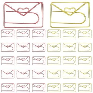 Imagem de Clipes de papel divertidos, 30 peças de clipes de papel envelope de ouro rosa e dourado, lindos clipes de papel pequenos engraçados de metal para agenda, clipes de marcadores, clipes de notas para