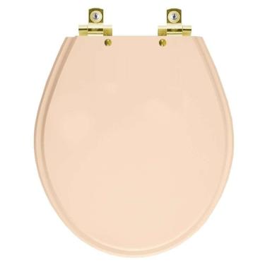 Imagem de Assento Sanitário Soft Close Ravena Rosa Floral Para Vaso Deca Com Ferragem Dourada