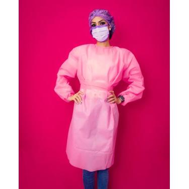 Imagem de Avental descartável com punho de ribana cor rosa bebe pct c/ 10 und. -