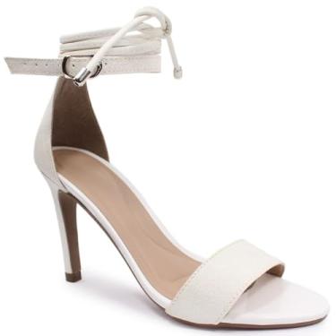 Imagem de Sandália Modarpe Salto Alto Fino Brilho Amarração F18 (Branco, BR, Adulto, Numérico, 37)