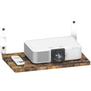 Imagem de Ardier Prateleira de projetor montada na parede, suporte de mídia de madeira comporta até 11 kg, prateleiras flutuantes de entretenimento para cabo, roteador WiFi, caixa de TV, console de jogos
