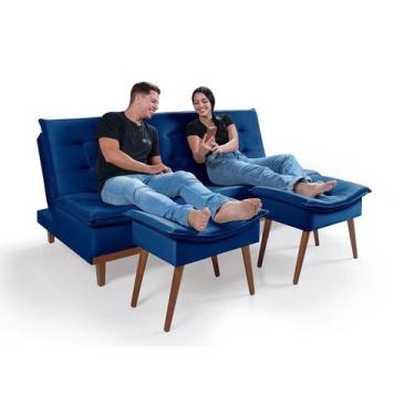 Imagem de Sofá Cama Reclinável Santorini Com Banqueta Puff Veludo Premium Casa I