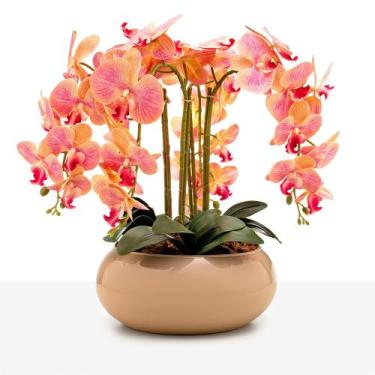 Imagem de Arranjo Grande Orquídea Silicone 4 Hastes Vaso Vidro Mesa 8 Lugares - 