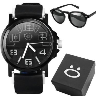 Imagem de Relogio Masculino Preto Aço Inoxidável + Oculos Sol + Caixa - Orizom
