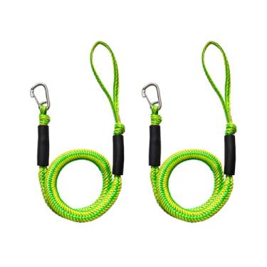 Imagem de Corda marinha elástica de 1,5 m para ancoragem de barco temporária, com clipe de aço inoxidável 316, acessório de barco para caiaque, pontão, embarcação, canoa, barco a motor (verde e amarelo)