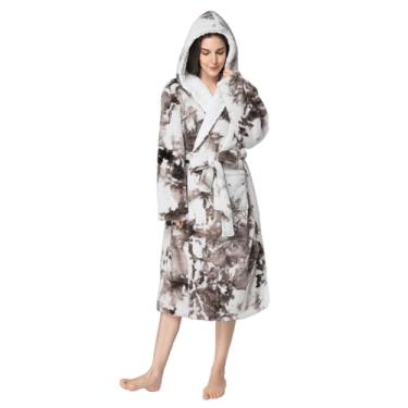 Imagem de LVTFCO Tie-Dye Vestido Feminino com Capuz Pijama de Flanela Roupão Quimono Feminino, Marrom-XXL