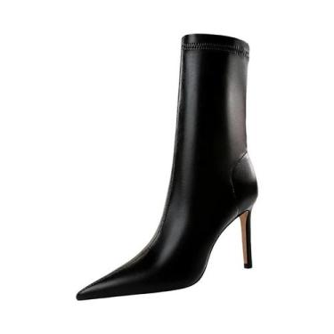 Imagem de Botas Femininas de Couro com Salto Alto Fino 7,5cm/10cm - Quentes para