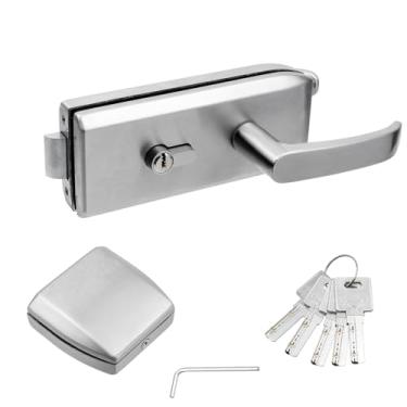 Imagem de Mewutal Trava de porta de vidro frente e verso sem moldura de aço inoxidável para porta de escritório de 5/40.6 cm-1/5.1 cm (8 mm-12 mm), com 5 chaves (prata)