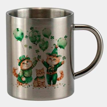 Imagem de Caneca de Inox Premium Prateada 400ml TURMA GATINHOS ST PATRICKS DAY 9