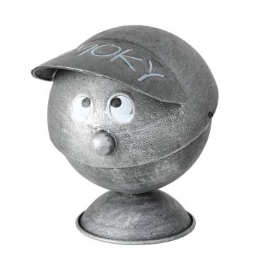 Imagem de Cinzeiro esfumaçado de boca grande, cúpula com tampa com base de pedestal, viseira elevadora, estilo churrasqueira festa, ferro lacado envelhecido cinza, 15 cm de altura