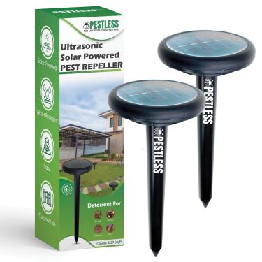 Imagem de Pestless Repelente de pragas ultrassônico atualizado ao ar livre - dissuasor para toupeiras, esquilos, cobras, ratos - seguro, humano, repelente de roedores movido a energia solar para jardim,