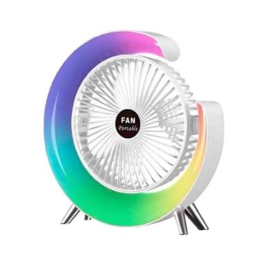 Imagem de Mini Ventilador de Mesa Silencioso Portátil Desktop, Luminaria Led Colorida RGB (Branco)