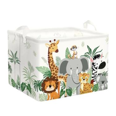 Imagem de HUUMONSS Cesto de roupa suja dobrável de animais tropicais, cesta de armazenamento infantil, girafa, elefante, grande, meninos e meninas, caixa de brinquedo para berçário, leão, 36L