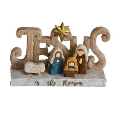 Imagem de IEUDNS Escultura da Sagrada Família, figuras de presépio, enfeite de manjedoura de Jesus colecionável para decoração de sala de estar e casa