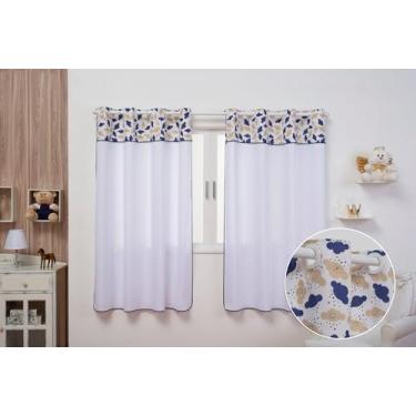 Imagem de Cortina Infantil Kids Estampada 2,00m x 1,80m com Barrado Duas Folhas Promoção (NUVEM BRANCO E MARINHO)