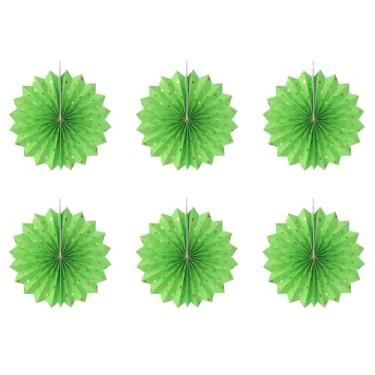 Imagem de 6 peças de leques de papel pendurados coloridos, coleção de leques de papel colmeia para aniversários, casamentos, decorações de festa de chá de bebê (verde)