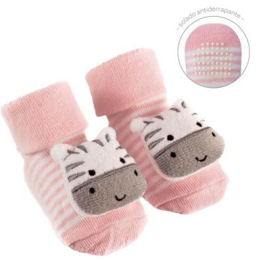 Imagem de Meias BUBA Antiderrapantes com Chocalho - Zebrinha Rosa