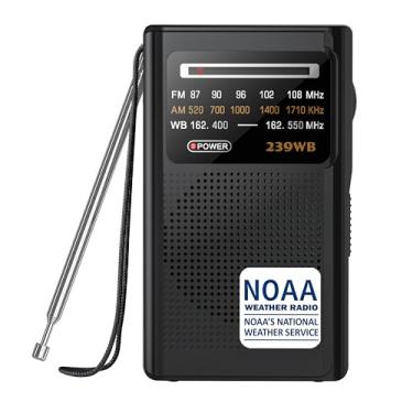 Imagem de Greadio Rádio meteorológico NOAA, conector de fone de ouvido estéreo, rádio portátil operado por bateria AM/FM com melhor recepção, alimentado por 2 pilhas AA para emergência, furacão, corrida
