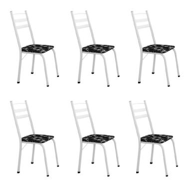 Imagem de Conjunto Com 6 Cadeiras Tubular Itália Artefamol Branco Branco / Floral Preto