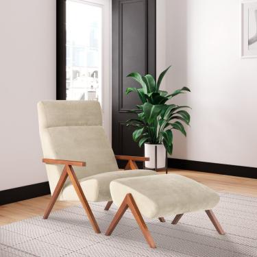 Imagem de Poltrona Com Puff Relax Estilo Retrô D33 Bege