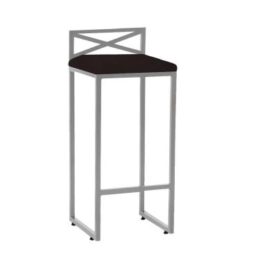 Imagem de Banqueta Alta Com Encosto Ema Balcão Bar Cozinha Bistrô Ferro Cinza Sintético Marrom