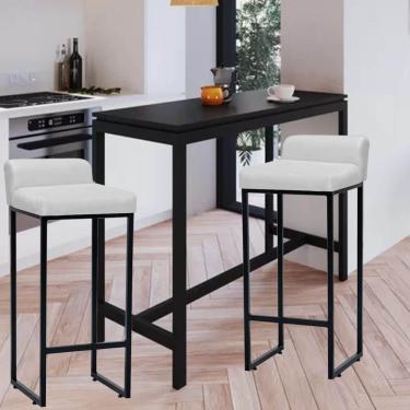 Imagem de Kit 02 Banqueta Alta Mia Com Encosto Cozinha Bistrô Bar Balcão Ferro Preto Corino Branco