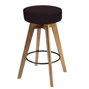 Imagem de Banqueta Alta Redonda Giratória Elsa Madeira Balcão Bistrô Cozinha Sintético Marrom