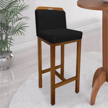 Imagem de Banqueta Alta Com Encosto Zion Cozinha Balcão Bistrô Base Madeira Castanho Corino Preto