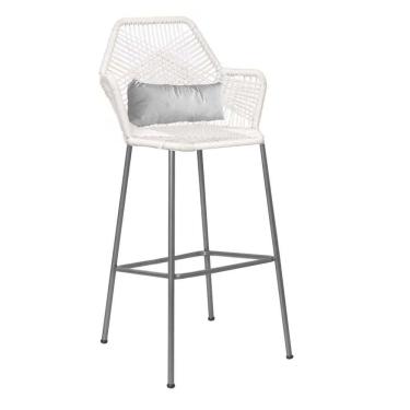 Imagem de Banqueta Alta Sttar Ferro Prata Fibra Branco Almofada Corino Branco - Amey Decor