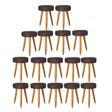 Imagem de Kit 16 Banqueta Alta Julia 50Cm Bar Cozinha Bistrô Pé Palito Rústico Tecido Sintético Marrom