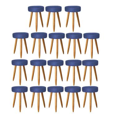 Imagem de Kit 18 Banqueta Alta Julia 50Cm Bar Cozinha Bistrô Pé Palito Carvalho Tecido Sintético Azul Marinho
