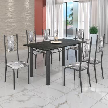 Imagem de Conjunto Sala De Jantar Bahia Mesa Tubo 140x75cm Tampo Pedra Ardósia Indiana Com 6 Cadeiras Paraopeba / Mart Prata