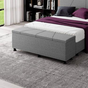 Imagem de Baú Sapateira Estofada Casal King Size 195 Cm Júpiter Linho Skybox Cor Cinza
