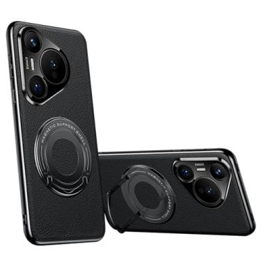 Imagem de LTLMYDAM Capa magnética para Huawei Pura 70 Ultra/70 Pro/70 Pro+/70, capa de couro com suporte de anel, proteção de lente de metal, carregamento sem fio, preto, 70 Pro+