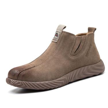Imagem de DINGGU Sapatos Com Biqueira De Aço Para Soldagem Masculina, Calçados Confortáveis Segurança Construção Composta, Marrom 12