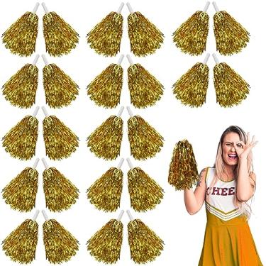 Imagem de Lovecheer 24 Peças De Pompons Dourados Metálicos Para Torcida Com Alça Espírito Esportivo Equipe, Basquete, Futebol, Hóquei, Festa