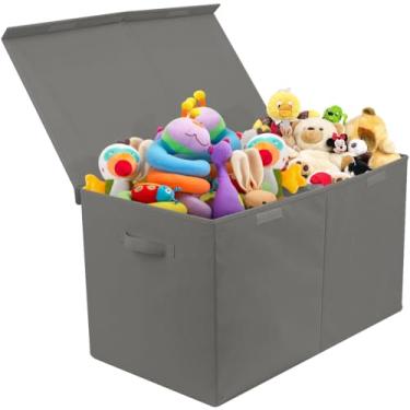 Imagem de Sorbus Baú De Brinquedos Com Tampa Articulada, Armazenamento Dobrável Para Crianças Berçário, Sala Jogos, Armário, Organização Doméstica, Grande (Cinza)