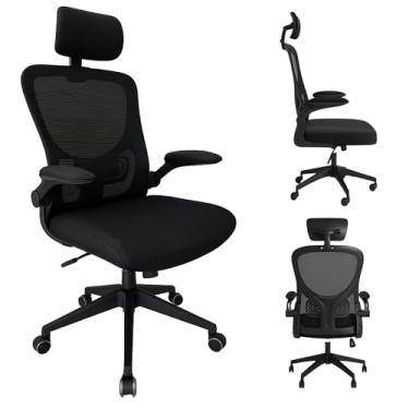 Imagem de Cadeira de Escritório Ergonômica Giratória, Malha Respirável, Estofado Mesh, Modelo Tipo Presidente Confortável c Mecanismo de Elevação e Inclinação, Rodinhas silenciosas. Preta | HYATTO OFFICE |