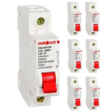 Imagem de 6 Disjuntor Ourolux Monopolar Termomagnético 40A Curva C