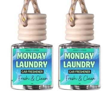 Imagem de Ambientador de carro Monday Laundry Fresh & Clean, 8 ml, difusor suspenso com corda trançada, longa duração de 2 a 4 meses