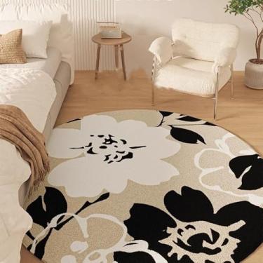 Imagem de Poowe Tapete redondo para sala de estar - 10 m, lavável, neutro, moderno, abstrato, macio, circular, para uso interno, tapete antiderrapante para quarto, embaixo da mesa de jantar, decoração de