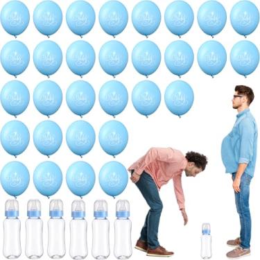 Imagem de Honeydak 6 conjuntos de chá de bebê, jogos, revelação de gênero, lembrancinhas de festa, garrafas de plástico, garrafas de plástico, balões de látex para jogos de revelação de gênero (azul)