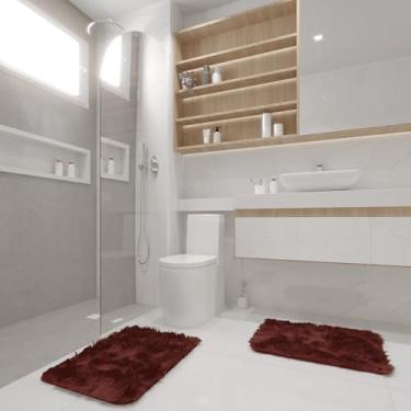 Imagem de Kit Tapete Banheiro Felpudo Peludo Marrom 40 X 60 Cm
