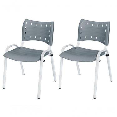 Imagem de Cadeira Iso Base Branco Escola, Escritório Cinza - Kit 2 Un