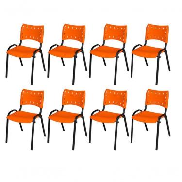 Imagem de Cadeira Iso Base Preto Igreja, Escola, Escritório - Laranja Kit 8 Peças