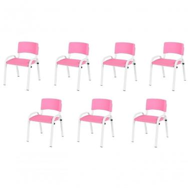 Imagem de Kit 7 Cadeira Iso Infantil Creche, Escola Base Branco Rosa